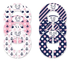c136 baby girl nursery closet clothing size divider pink nautical set of 6 fits 1.25 inch rod