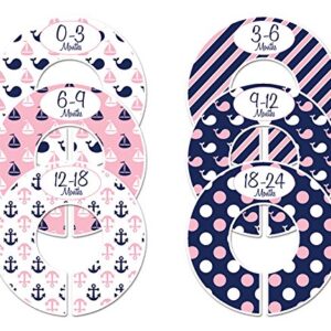 C136 Baby Girl Nursery Closet Clothing Size Divider Pink Nautical Set of 6 Fits 1.25 Inch Rod