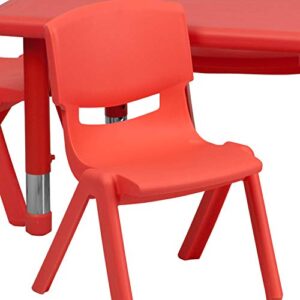 Flash Furniture 24''W x 48''L Rectangular Red Plastic Height Adjustable Activity Table Set with 6 Chairs