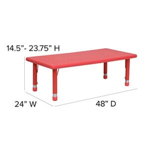 Flash Furniture 24''W x 48''L Rectangular Red Plastic Height Adjustable Activity Table Set with 6 Chairs