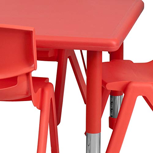 Flash Furniture 24''W x 48''L Rectangular Red Plastic Height Adjustable Activity Table Set with 6 Chairs