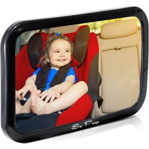 so peep adjustable baby car mirror - extra large backseat safety mirrors with wide-angle view and headrest straps for rear-facing infant car seats - newborn essentials﻿