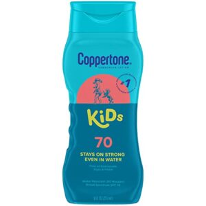 coppertone kids sunscreen lotion, spf 70 sunscreen for kids, #1 pediatrician recommended sunscreen brand, water resistant sunscreen spf 70, 8 fl oz bottle