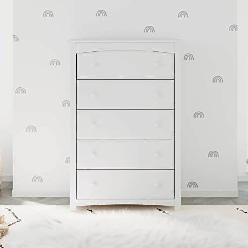 Storkcraft Kenton 5 Drawer Dresser (White) – Dresser for Kids Bedroom, Nursery Dresser Organizer, Chest of Drawers for Bedroom with 5 Drawers, Universal Design for Children’s Bedroom