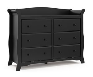 storkcraft avalon 6 drawer double dresser (black) – dresser for kids bedroom, nursery dresser organizer, chest of drawers for bedroom with 6 drawers, classic design for children’s bedroom