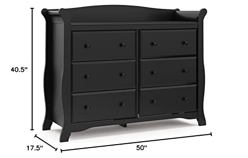 Storkcraft Avalon 6 Drawer Double Dresser (Black) – Dresser for Kids Bedroom, Nursery Dresser Organizer, Chest of Drawers for Bedroom with 6 Drawers, Classic Design for Children’s Bedroom