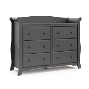 storkcraft avalon 6 drawer double dresser (gray) – dresser for kids bedroom, nursery dresser organizer, chest of drawers for bedroom with 6 drawers, 17.5x50x40.5 inch (pack of 1)