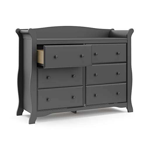 Storkcraft Avalon 6 Drawer Double Dresser (Gray) – Dresser for Kids Bedroom, Nursery Dresser Organizer, Chest of Drawers for Bedroom with 6 Drawers, 17.5x50x40.5 Inch (Pack of 1)