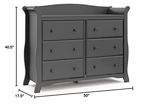 Storkcraft Avalon 6 Drawer Double Dresser (Gray) – Dresser for Kids Bedroom, Nursery Dresser Organizer, Chest of Drawers for Bedroom with 6 Drawers, 17.5x50x40.5 Inch (Pack of 1)