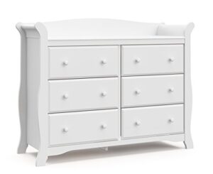 storkcraft avalon 6 drawer double dresser (white) – dresser for kids bedroom, nursery dresser organizer, chest of drawers for bedroom with 6 drawers, classic design for children’s bedroom