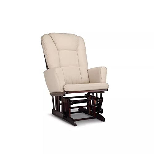 Graco Sterling Semi-Upholstered Glider and Nursing Ottoman, Espresso/Beige Cleanable Upholstered Comfort Rocking Nursery Chair with Ottoman