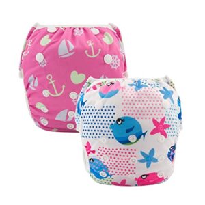 ALVABABY Swim Diapers 2pcs Baby & Toddler Snap One Size Reusable Adjustable Baby Shower Gifts Baby Boy SW09-10