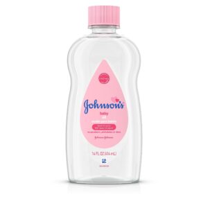 Johnson's Baby Oil, Pure Mineral Oil to help Prevent Moisture Loss for baby, Kids & Adults, Gentle & Soothing Baby Massage Oil for Dry Skin Relief, Original Scent, 14 fl. oz