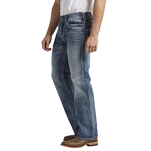 Silver Jeans Co. Men's Zac Relaxed Fit Straight Leg Jeans, Light Indigo, 34W x 32L