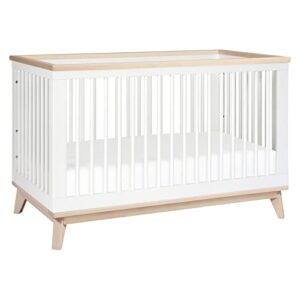 babyletto scoot 3-in-1 convertible crib with toddler bed conversion kit in white and washed natural, greenguard gold certified