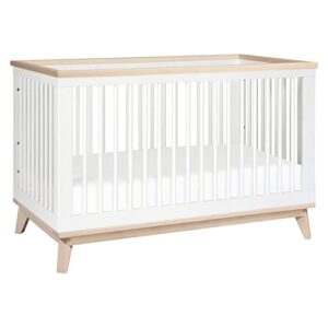 Babyletto Scoot 3-in-1 Convertible Crib with Toddler Bed Conversion Kit in White and Washed Natural, Greenguard Gold Certified