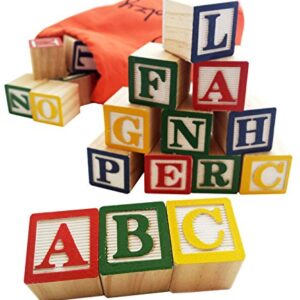 Skoolzy ABC Wooden Blocks for Toddlers 30 Wood Alphabet Blocks Montessori Stacking Letter Preschool Learning Toys Develop Language Skills Boys and Girls Ages 2+ Includes eBook & Storage Bag