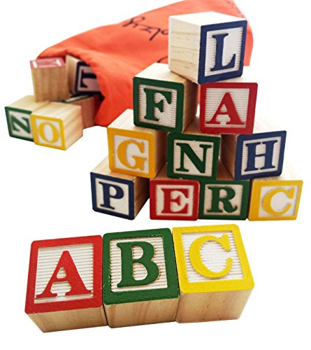 Skoolzy ABC Wooden Blocks for Toddlers 30 Wood Alphabet Blocks Montessori Stacking Letter Preschool Learning Toys Develop Language Skills Boys and Girls Ages 2+ Includes eBook & Storage Bag