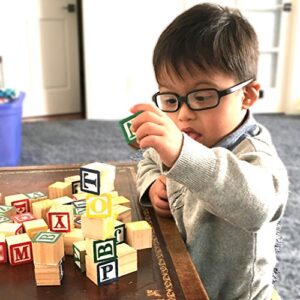 Skoolzy ABC Wooden Blocks for Toddlers 30 Wood Alphabet Blocks Montessori Stacking Letter Preschool Learning Toys Develop Language Skills Boys and Girls Ages 2+ Includes eBook & Storage Bag