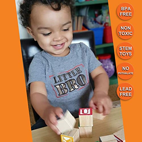 Skoolzy ABC Wooden Blocks for Toddlers 30 Wood Alphabet Blocks Montessori Stacking Letter Preschool Learning Toys Develop Language Skills Boys and Girls Ages 2+ Includes eBook & Storage Bag