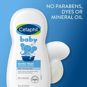 Cetaphil Baby Body Wash with Half Baby Lotion, Gentle Wash with Organic Calendula, Soothes Dry, Sensitive Skin for Everyday Use, Gentle Fragrance, Soap Free, Hypoallergenic, 7.8oz