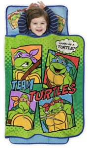 teenage mutant ninja turtles toddler nap-mat - includes pillow and fleece blanket – great for boys and girls napping at daycare, preschool, or kindergarten - fits sleeping toddlers and young children
