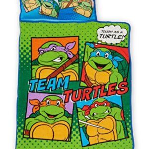 Teenage Mutant Ninja Turtles Toddler Nap-Mat - Includes Pillow and Fleece Blanket – Great for Boys and Girls Napping at Daycare, Preschool, Or Kindergarten - Fits Sleeping Toddlers and Young Children