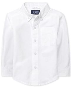 the children's place baby boys and toddler boys long sleeve oxford button down shirt,white,3t
