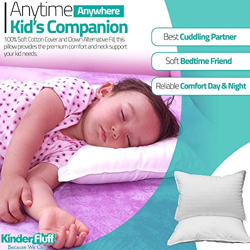 kinder Fluff Toddler Pillow (2X)-The Only Baby Pillow with 300T Cotton & Down Alternative Fill for Baby Crib & Toddler Bed- Neck Pillow for Kids as Nursery Floor Pillow- Toddler Pillows for Sleeping