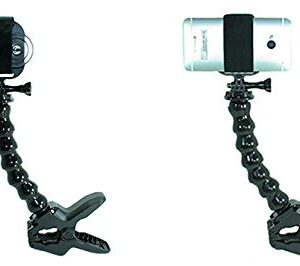 Action Mount Jaws Flex Clamp + Adjustable Goose Neck + Universal Mount Adapter for Smartphone, W/Base Clip & Screw. Use with a Phone, or Gopro Camera. Easy to Use!