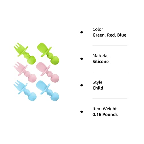 6 Pcs Silicone Baby Spoons First Stage and Baby Fork, Toddler Utensils for Baby Led Weaning, Chewable Baby Utensils for Self-Feeding