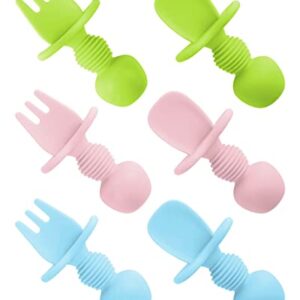 6 Pcs Silicone Baby Spoons First Stage and Baby Fork, Toddler Utensils for Baby Led Weaning, Chewable Baby Utensils for Self-Feeding