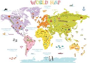 decowall dat-1306n colourful world map kids wall stickers wall decals peel and stick removable wall stickers for kids nursery bedroom living room (large) d?cor