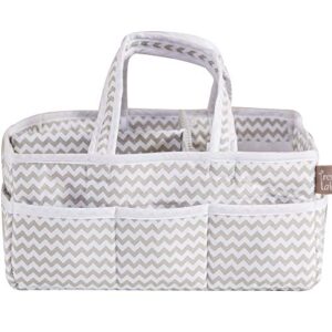 Dove Gray Chevron Storage Caddy - Chevron Print Body, Handles and Lining, Gray and White Trim, Gray and White, Two Handles, 12 in x 6 in x 8 in