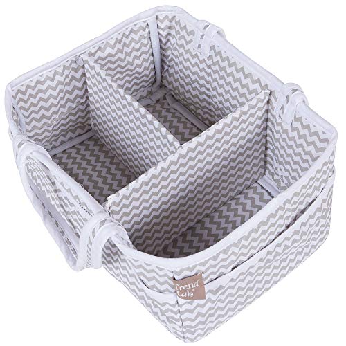 Dove Gray Chevron Storage Caddy - Chevron Print Body, Handles and Lining, Gray and White Trim, Gray and White, Two Handles, 12 in x 6 in x 8 in