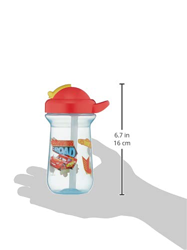 The First Years Disney/Pixar Cars Toddler Straw Cup - Spill Proof Flip Top Toddler Sippy Cups - 18 Months and Up - 10 Oz