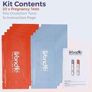 Wondfo 50 Ovulation Test Strips and 20 Pregnancy Test Strips Kit - Rapid Test Detection for Home Self-Checking (50 LH + 20 HCG) EXP:11/9/2023