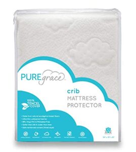 puregrace crib mattress protector, breathable tencel cover, sensitive skin friendly waterproof pad