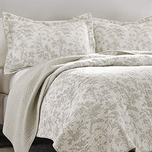 Laura Ashley Home - King Quilt Set, Cotton Reversible Bedding with Matching Shams, Home Decor for All Seasons (Amberley Biscuit, King)