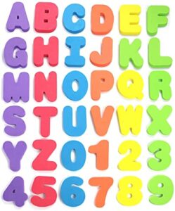 click n’ play 36 piece play set of bath foam letters & numbers with mesh bag organizer, non toxic & bpa free, colorful, educational & fun abc foam bath & shower toys for baby & toddlers