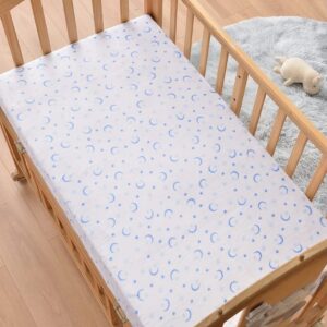 Cozy Fleece Microplush Crib Sheets, Blue/White with Moon and Stars