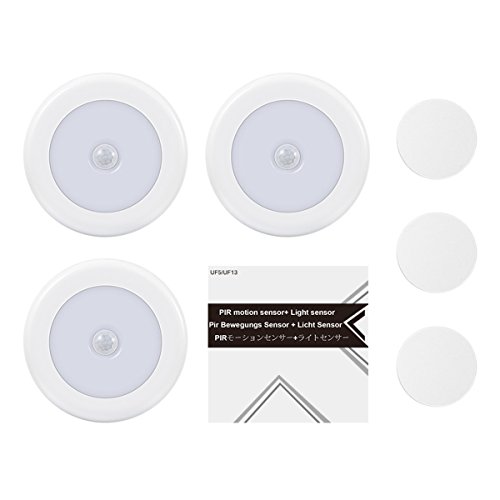 AMIR (Upgraded Version) Motion Sensor Lights, Battery-Powered LED Night Lights, Stick-Anywhere Closet Lights Stair Lights, Wall Lights for Hallway, Bathroom, Bedroom, Kitchen etc. (White - Pack of 3)