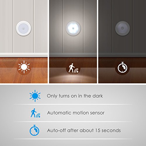 AMIR (Upgraded Version) Motion Sensor Lights, Battery-Powered LED Night Lights, Stick-Anywhere Closet Lights Stair Lights, Wall Lights for Hallway, Bathroom, Bedroom, Kitchen etc. (White - Pack of 3)