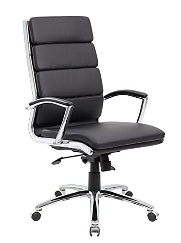 Boss Office Products CaressoftPlus Executive Chair, Traditional, Metal Chrome Finish 30D x 27W x 42H in