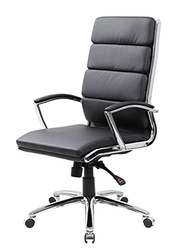 Boss Office Products CaressoftPlus Executive Chair, Traditional, Metal Chrome Finish 30D x 27W x 42H in