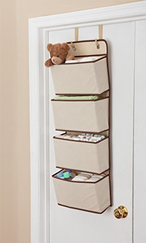 Delta Children 4 Pocket Over The Door Hanging Organizer, Easy Storage/Organization Solution - Versatile and Accessible in Any Room in the House, Beige