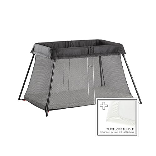 BabyBjörn Travel Crib Light + Fitted Sheet Bundle Pack, Black, One Size (640001US)