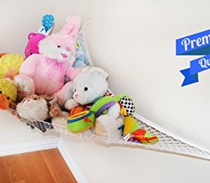 Enovoe Stuffed Animal Toy Hammock - Hanging Storage Net - Toy Organizer for Clean, Organized and Orderly Room - Comes with an E-Book - Durable and Easy to Install - Nylon and Polyester (White)