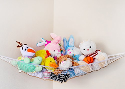 Enovoe Stuffed Animal Toy Hammock - Hanging Storage Net - Toy Organizer for Clean, Organized and Orderly Room - Comes with an E-Book - Durable and Easy to Install - Nylon and Polyester (White)