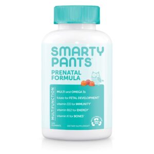 smartypants prenatal vitamins for women with dha and folate - daily gummy multivitamin: vitamin c, b12, d3, zinc for immunity & omega 3 fish oil, 120 count (30 day supply)